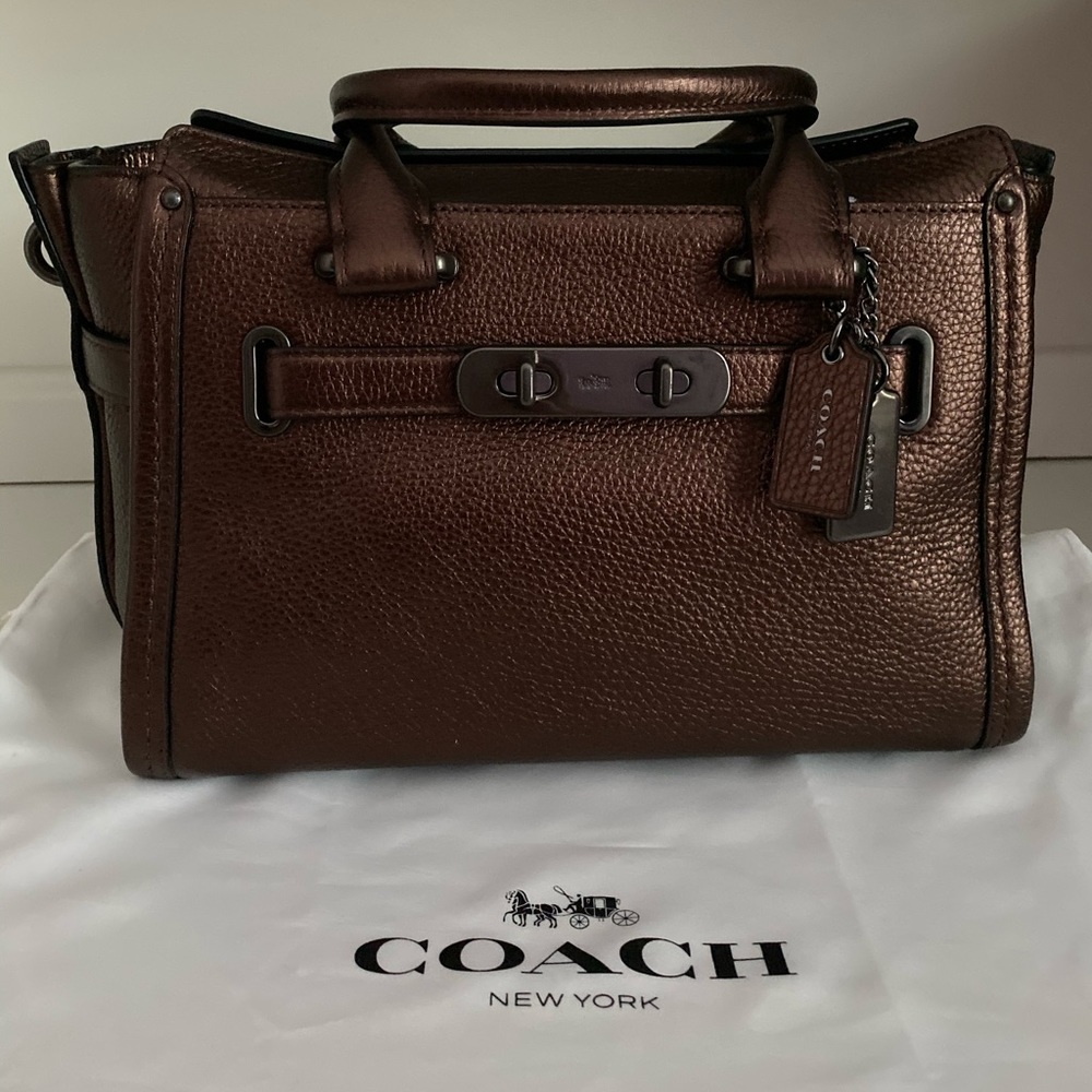Coach Pebbled Leather Bronze Satchel Purse